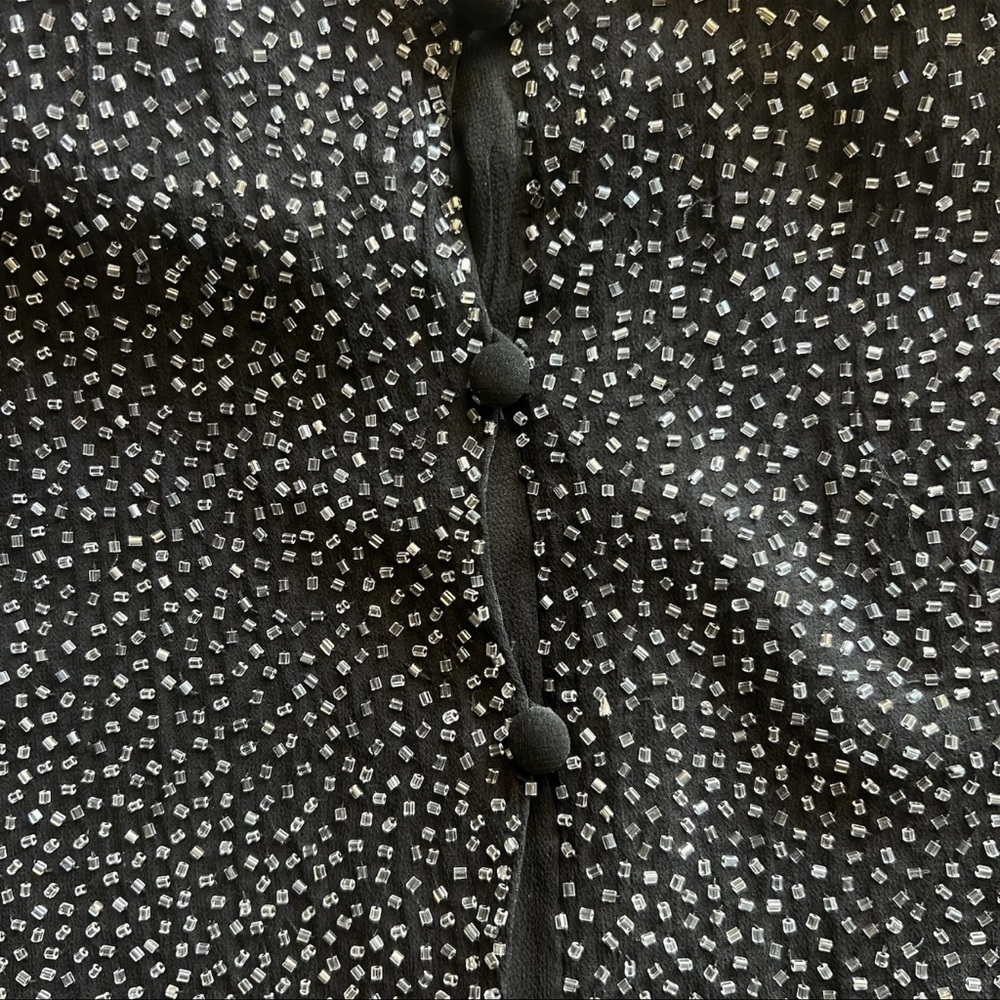 Vtg Oleg Cassini Black Tie 100% Silk Black Beaded Women’s Bodysuit Size M Classy - Picture 6 of 9